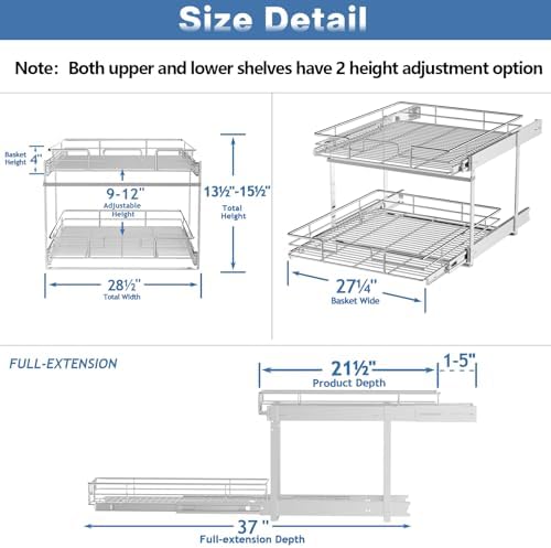 2 Tier Individual Pull Out Cabinet Organizer 28½" W x 21½" D, Heavy Duty Cabinet Pull Out Shelves, Slide Out Drawers Organization for Kitchen Cabinets Bathroom - Image 3