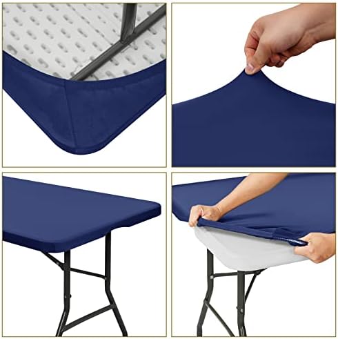 6 Pack Stretch Table Top Cap Cover, Navy Blue, 30" x 72" - Image 5