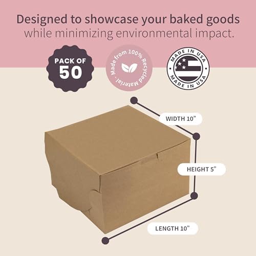 FC Meyer Bakery Boxes - Reversible Classic 10” Layer Cake Box, Versatile Reversible Paperboard – Choose White Or Kraft Side, Ideal for Small Bakery Cafes, Made In USA, Size 10 x 10 x 5 (Pack of 50) - Image 2