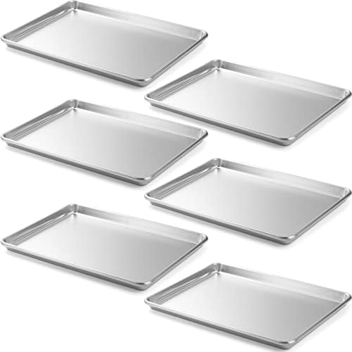 CURTA 6 Pack Aluminum Sheet Pan, NSF Listed Half Size 18 x 13 inch Commercial Bakery Cake Bun Pan, Baking Tray by CURTA