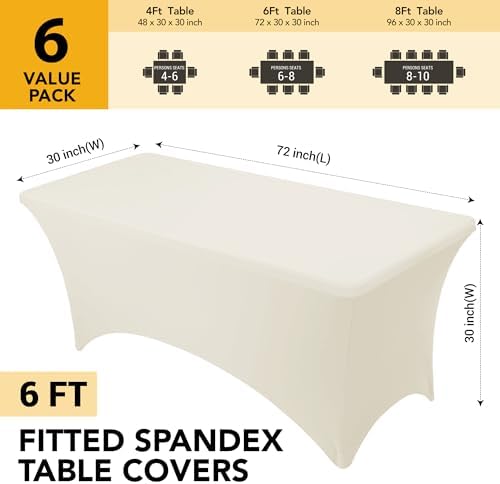 6-Pack Premium Cream Spandex Tablecloths for 6ft Rectangle Tables - Image 6