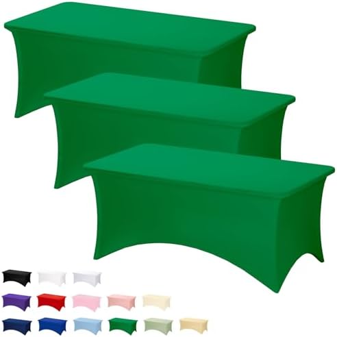 Fixwal 3 Pack 6FT Green Tablecloth Rectangle Spandex Fitted Table Cover by Fixwal