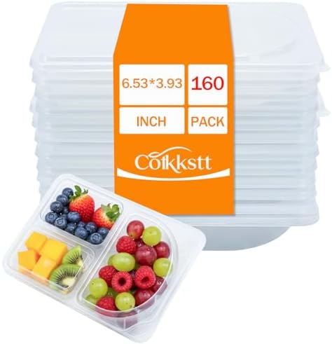 160Pack 9oz Reusable Snack Containers with Lids for Adult, 3 Compartment Plastic Condiment Containers, Small Snack Pack Containers, Meal Prep Container, Dipping Cups for Travel, Picnic by Unknown