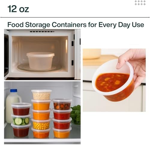 [12oz-100 Set Plastic Deli Containers with Lids - BPA Free Clear Soup Containers with Airtight Lids, Leak Resistant Food Storage for Meal Prep, Stackable/Microwave/Dishwasher/Freezer Safe - Image 3