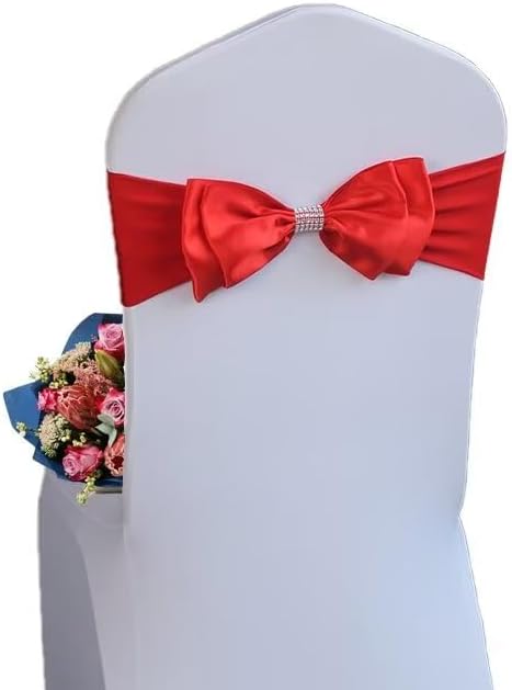 12 PCS Spandex Chair Sash Bow Tied,Elastic Sashes Chair Bands for Wedding Party Reception Events Celebration Banquets Hotel Event Decorations Chairs Decoration(Red) by DDCBNS