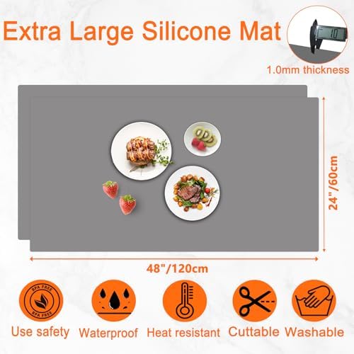 2Pack Large Silicone Mats for Kitchen Counter, 48''x24''(120cmx60cm) Heat Resistant Mat for Kitchen Island, Waterproof Multipurpose Countertop Protector, Dark Gray - Image 2