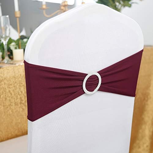 Peomeise 100pcs Burgundy Spandex Chair Sashes with Buckle Slider for Wedding, Party Decoration - Image 2