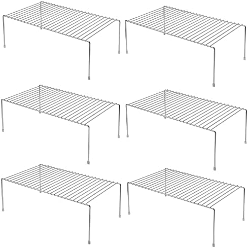 iPEGTOP Set of 6 Large (15.7 x 9.4 Inch) Kitchen Cabinet Organizer Shelf, Wire Freezer Storage Shelves Rack, Rustproof Steel Metal Shelf Riser for Dish Plates Pantry Cupboard Organization, Chrome by iPEGTOP