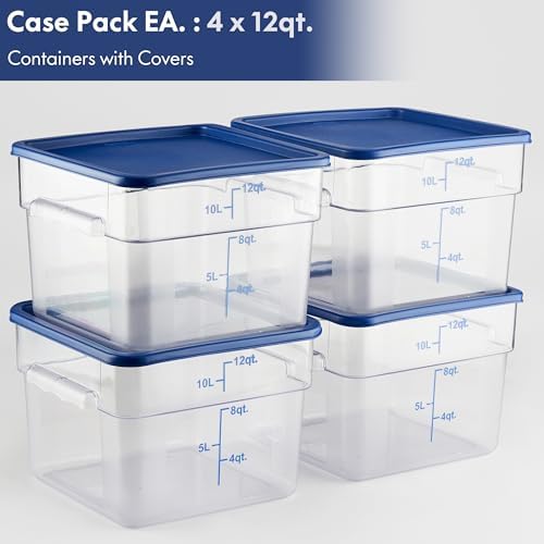 CURTA 4 Pack Food Storage Containers with Blue Lids - NSF Listed Commercial Grade in 12.0 Qt - Square, Clear, Polycarbonate - Image 2