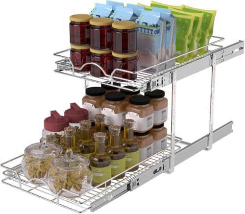 OCG 2 Tier Pull Out Cabinet Organizer (12.5" W x 18" D), Pull Out Drawers for Kitchen Cabinets, Pull Out Shelves for Base Cabinet Organization in Kitchen Bathroom Pantry, Chrome Finish by OCG
