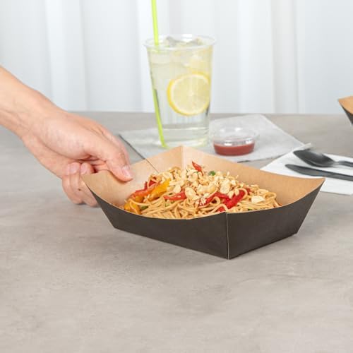 Restaurantware Black Paper lb Food Tray Boat, 8.9 x 6.7 x 2.4 in, 50 Pack - Image 5