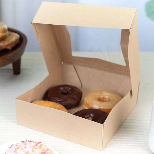 SCT Kraft Window Bakery Box (200 Quantity) 8x8x2.5, Automatic Bakery Carrier for Pies, Donuts, Pastries, Kraft with Clear Lid, 24013K - Image 4