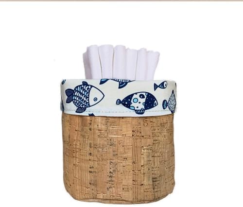 Reusable Paper Towel Set/Towels & Reversible Cork Fabric Basket/American Made/Machine Washable/Absorbent and Durable Edges and No Pilling (Fish & Cork Basket, 6 Cloths) by HANDECLOTHbyTutenago