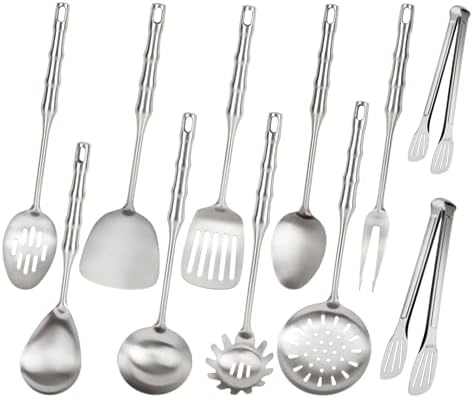 304 Stainless Steel Kitchen Utensils Set, 11PCS Metal Cooking Utensil Sets, Stainless Steel Cooking Utensils Set Include Meat Fork, Tongs, Turner, Soup Ladle, Dishwasher Safe by Unknown