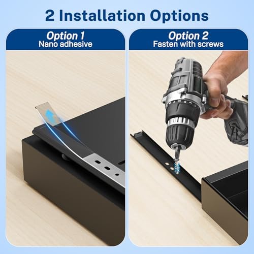 Insputer Pull Out Cabinet Organizer Expandable Width(12.2"-20.47") & 21" Deep, No Drill Adhesive Slide Out Drawers with Upgrade 3 Slide Rails, Magnetic Panel, Roll Out Shelf for Kitchen, Pantry Black - Image 6