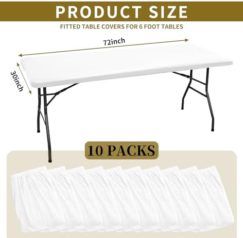 10 Pack Stretch Table Top Cap Cover, White, 30" x 72" - Image 2