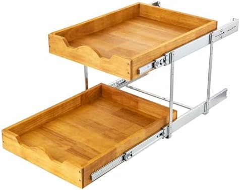 DINDON 2 Tier Pull Out Cabinet Organizer (11" W x 21" D) Double Tier Slide Out Wood Drawer Under Cabinet Storage And Organization by DINDON