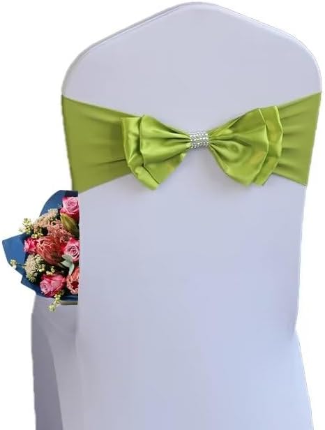 50 PCS Spandex Chair Sash Bow Tied,Elastic Sashes Chair Bands for Wedding Party Reception Events Celebration Banquets Hotel Event Decorations Chairs Decoration(Grass Green) by DDCBNS