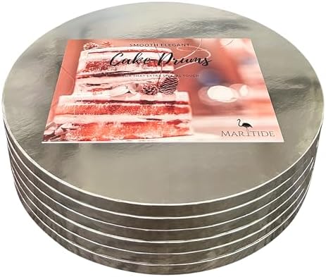 12 Inch Cake Board Drums Round, 6-Pack, Silver, Sturdy 1/2” Thick for Heavy Or Multi-Tiered Cakes by Maritide