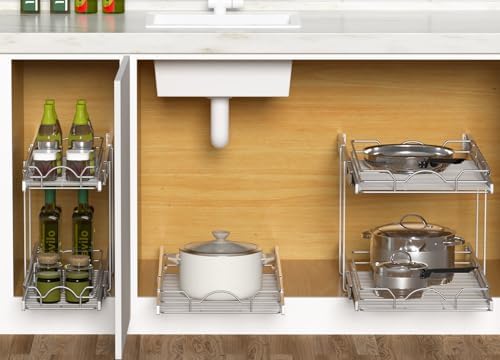 OCG Pull Out Cabinet Organizer (12" W x21 D), Pull out Shelves for Kitchen Cabinets, Slide Out Drawers for Base Cabinet Organization in Kitchen Bathroom Pantry, Bottom Mount, Chrome Finish - Image 7