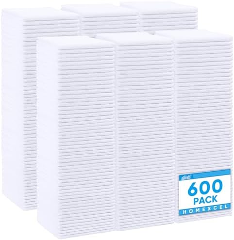HOMEXCEL White Microfiber Cleaning Cloth 600 Pack, Microfiber Towel for Cars, Lint Free, Scratch-Free, Highly Absorbent, and Cleaning Rags for House, Window and Glass, Cars, TV Screen 11.5 X11.5 inch by HOMEXCEL