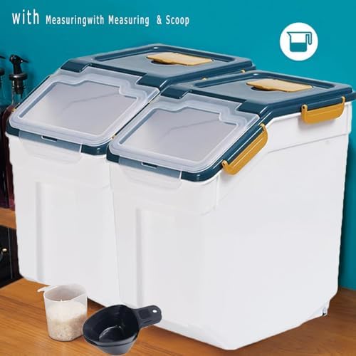 Large Flour Storage Container Bin 25lb, 2Pack Airtight Rice Storage Containers with Measuring Cup&Scoop, BPA Free with Wheels Seal Locking Lid for Flour, Rice, Grain (50LBS Total, Blue) - Image 3
