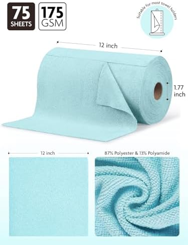 Fantasticlean Microfiber Cleaning Cloth Roll- 75 Sheets, 12" x 12" (Blue) - Image 6