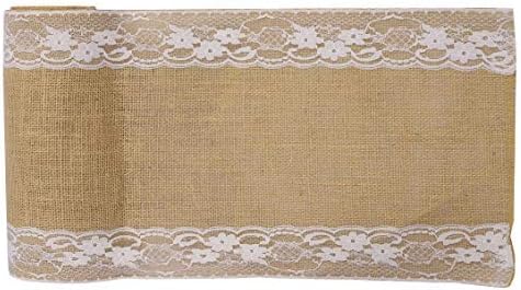 VDS Pack of 25, Burlap Table Runner with White Lace Edge, 100% Natural Jute Rustic Hessian Table Cloth Centerpiece for Wedding Birthday Party Banquet Table Decoration (Size 12X108 Inch)(Natural Tan) - Image 4