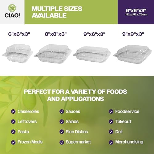 CIAO! 6"x6"x3" 1 Compartment PP Plastic Clear Hinged Container for Take Out (Case of 300) - Image 5