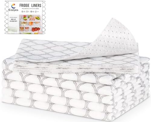 Cooyes Non Slip Refrigerator Liners, 2-in-1 Fridge Mats and Fresh-Keeping Shelf Liners, Absorbs Excess Moisture, BPA-Free, Multiple Sizes for Glass Shelves Kitchen Cabinets Drawers, 6 Pack, 12" × 24" by Cooyes