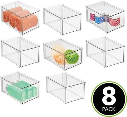 mDesign Plastic Stackable Bathroom Storage Organizer Bin with Pull Out Drawer for Cabinet, Vanity, Shelf, Cupboard, Cabinet, or Closet Organization - Lumiere Collection - 8 Pack - Clear - Image 4