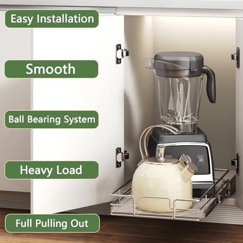 Pull Out Cabinet Organizer 12½" W x 21½" D, Heavy Duty Cabinet Pull Out Shelves, Slide Out Drawers Organization for Kitchen Cabinets Bathroom - Image 2