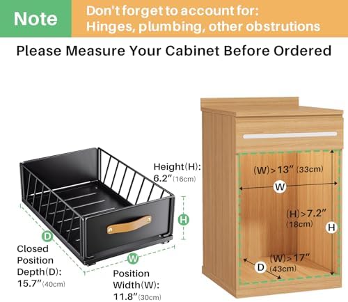 Pull out Cabinet Organizer,Heavy Duty Slide out Pantry Shelves Drawer Storage with Adhesive Nano Film,Sliding Mesh Cabinet Basket with Handle for Kitchen, Bathroom, Home, 11.8"W X 15.7"D X6.2"H,Black - Image 2