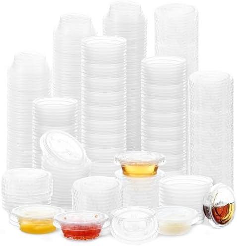 Maxdot 1000 Pack 0.5 oz Containers with Lids Plastic Portion Cups Bulk Mini Disposable Souffle Container Cup Sauce Condiment Leak Proof Shot Lunch Small Portion Box Travel Party Dinner Sauce Salad by Maxdot