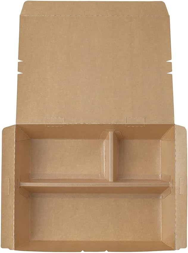 Restaurantware-Eco Tek 50.7 Ounce To Go Boxes, 100 Bento Boxes - 3 Compartments, Tab Lock Closure, Kraft and Green Paper Take Out Box, PLA Lining, For Restaurants or Parties - Image 13