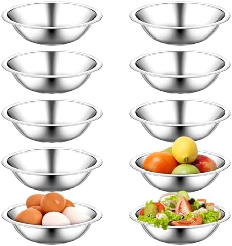 KesaPlan 10pcs Prep Bowls for Cooking,Small Stainless Steel Bowls 6.3inch Wide Metal Bowls Food Prep, 0.75 Quart Flat Base for Kitchen Meal Prep,Mixing,Cooking, Serving. by KesaPlan
