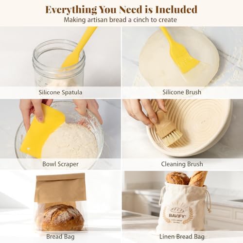 BAVIFY Sourdough Starter Kit, Banneton Bread Proofing Baskets Set | Complete Sourdough Bread Baking Supplies, Beginner Friendly, 9 in Round and 10 in Oval Rattan Banneton & 24 oz Starter Jar - Image 5