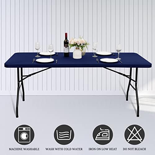 6 Pack Stretch Table Top Cap Cover, Navy Blue, 30" x 72" - Image 6