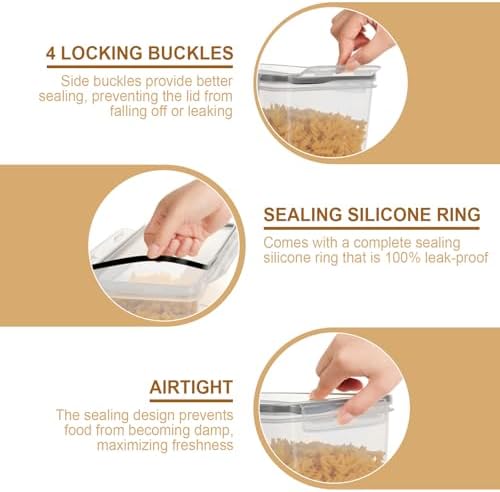 Cozary 3.2L Airtight Food Containers 4 Pieces, Plastic Food Containers with Label and Measuring Cup,BPA Free,Airtight Food Storage Jars for Pasta, Cereals, Muesli, Flour - Image 4