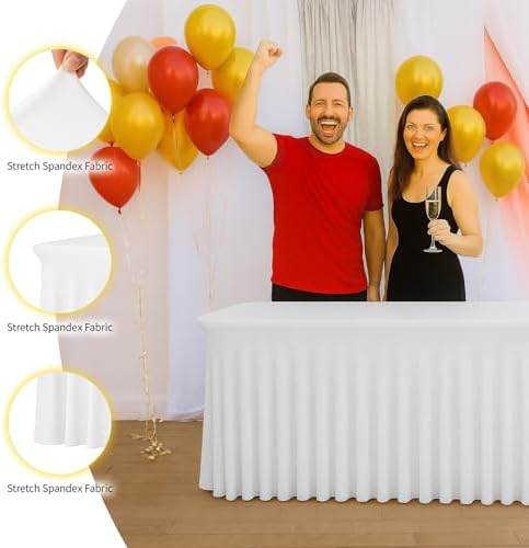 Deep Dream 2 Pack White Spandex Table Covers 6 Foot, Fitted Stretch Tableclothes 30x72 Inch, Wrinkle Free 6FT Fitted Table Clothes with Skirt for Party, Banquet, Wedding and Events - Image 4