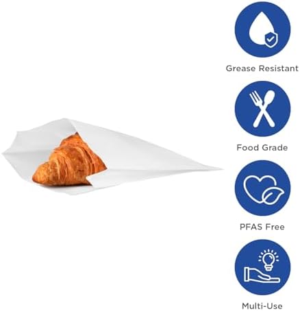 Karat Grease and Leak-Resistant Paper Sandwich Bags, BPA-Free and PFAs-Free, Recyclable Paper Bags for Snacks and Lunch, Sealable, Easy-to-Open, Flat-Storage Design - Pack of 2000 pcs (White) - Image 2