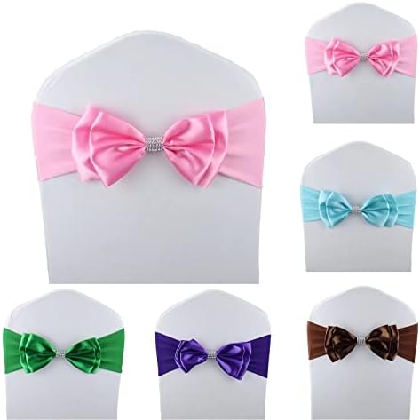 12 PCS Double Bows Stretch Chair Sashes, for Wedding Party Chair Cover Decoration, Spandex Stretch Chairs Bands (Pack of 12 Pink) - Image 2