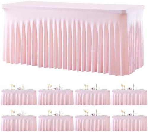 8 Pack Pink Table Cloth for 6 Foot Rectangle Tables Spandex Fitted Tablecloth 6ft Stretch Table Covers Skirt Pink Banquet Tablecloths Wrinkle Free Tablecloth for Party Wedding Birthday Event by Tao-GePartyDecorations