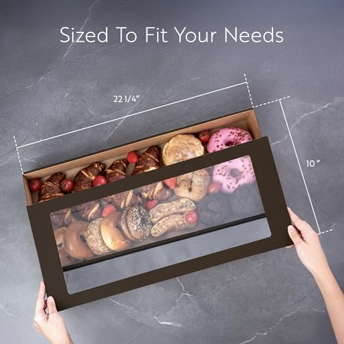Restaurantware-Cater Tek 22.2 x 10 x 3.2 Inch Baked Goods Boxes, 100 Greaseproof Pastry Boxes - Window Lids, Insert Tab Lock, Black Paper Catering Box, Easy Assembly, For Charcuterie Or Cupcakes - Image 2