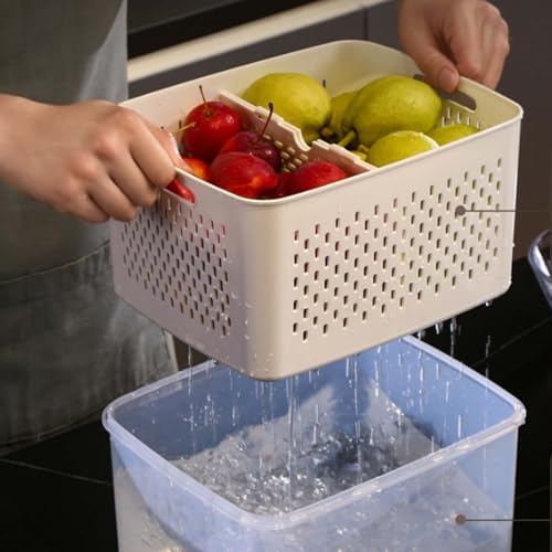 4 In 1 Food Storage Containers with Lids, Fruit Storage Containers for Fridge with Colander, Household Transparent Plastic Food Storage Box-Including Drain Basket for Vegetables & Meat (S+M+L) - Image 3