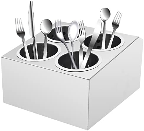 Stainless Steel Utensil Holder, Double Row 4 Holes Commercial Cylinder Flatware Silverware Utensil Holde, Countertop Silverware Organizer for Restaurant Hotel Buffet - Image 5