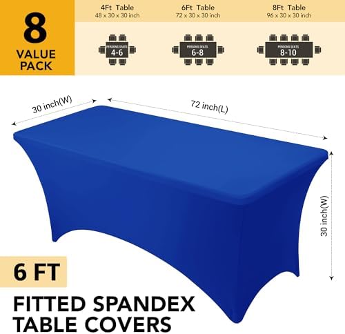 8-Pack Royal Blue Spandex Tablecloths for 6ft Rectangle Tables - Image 6