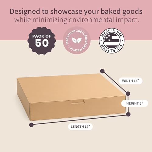Reversible Bakery Boxes 19 x 14 x 5 in, No Window Lock Corner Sheet Cake and Catering Boxes with Front Tuck Lock & Side Clips, Kraft or White Exterior, Microwavable, 50 Pack - Image 2