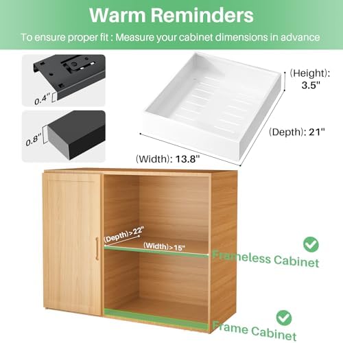 2Pack Pull out Cabinet Organizer, 21"Deep, Heavy Duty Full-extension Slide out Drawers for Kitchen Cabinet, Roll out Shelf Storage with Nano Adhesive for Pots, Bathroom, Pantry, Home, White - Image 2