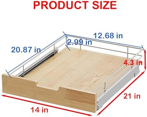 Sikarou Pull Out Cabinet Organizer 14"W x 21"D Wood and Wire Storage Shelf - Image 2